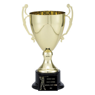 9-3/4 INCH TROPHY WITH 7-3/4 INCH GOLD CUP ON BLACK BASE