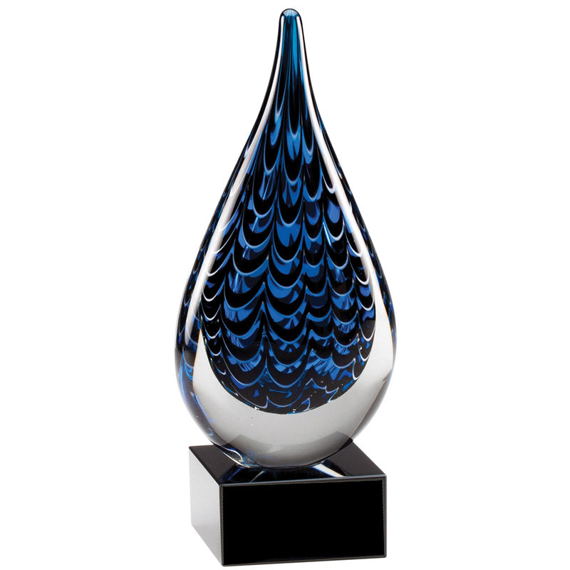 9-3/4 INCH x 2-3/4 INCH ART SCULPTURED BLOWN GLASS AWARD MIXED COLORS