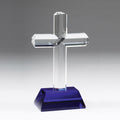 9-3/4 INCH CRYSTAL RELIGIOUS CROSS BLUE CRYSTAL BASE