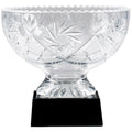 9 INCH DIAMETER HAND CUT CRYSTAL BOWL MOUNTED ON BLACK CRYSTAL BASE