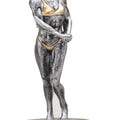 9 INCH FEMALE BODY BUILDER ANTIQUE SILVER FINISH TROPHY