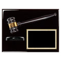9 x 12 INCH EBONY PIANO FINISH GAVEL PLAQUE WITH GAVEL BLOCK AND BLACK ENGRAVING PLATE