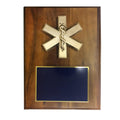 9 X 12 INCH EMT\PARAMEDIC STAR OF LIFE PLAQUE ON WALNUT VENEER BOARD