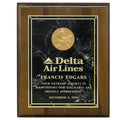 9 X 12 INCH GENUINE WALNUT FINISH PLAQUE, TAKES 2 INCH INSERT - MULTIPLE PLATE COLOR OPTIONS