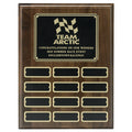 9 X 12 INCH GENUINE WALNUT MULTIPLE PLATE PLAQUE WITH 12 BLACK SCREENED PLATES