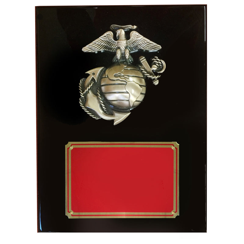9 X 12 INCH U.S. MARINE CORPS PIANO FINISH BLACK BOARD PLAQUE
