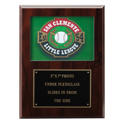 9 X 12 INCH PHOTO PLAQUE WALNUT FINISH HOLDS 5X7 PHOTO