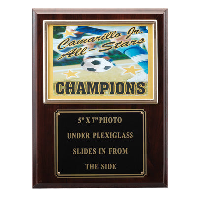 9 X 12 INCH PHOTO PLAQUE WALNUT FINISH HOLDS 5X7 PHOTO