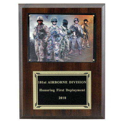 9 X 12 INCH PHOTO PLAQUE WALNUT FINISH HOLDS 5 X 7 PHOTO