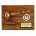 9 X 12 INCH PLAQUE GENUINE WALNUT FINISH WITH GAVEL AND BLOCK, HOLDS 2 INCH INSERT