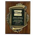 9 X 12 INCH PLAQUE GENUINE WALNUT WITH CAST ANTIQUE BRASS FRAME - MULTIPLE PLATE COLORS