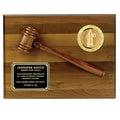 9 X 12 INCH PLAQUE WALNUT FINISH WITH WALNUT GAVEL, HOLDS 2 INCH INSERT
