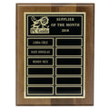 9 X 12 INCH WALNUT FINISH PLAQUE WITH 7 X 10 INCH SINGLE SCREENED PLATE WITH 12 ENGRAVING SPACES