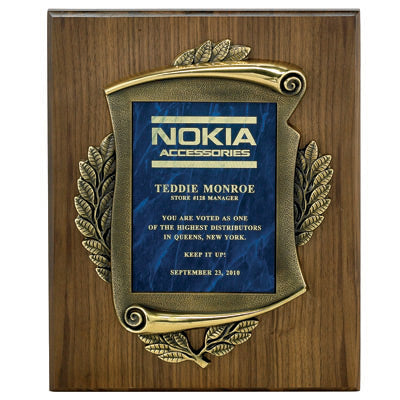9 X 12 INCH PLAQUE WITH CAST ANTIQUE BRASS FRAME - MULTIPLE PLATE COLORS