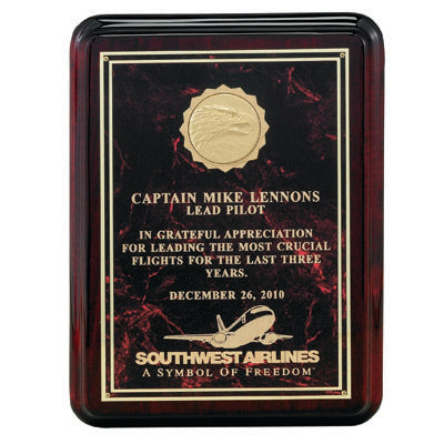 9 X 12 INCH ROSEWOOD PLAQUE WITH BURGUNDY PLATE TAKES INSERT