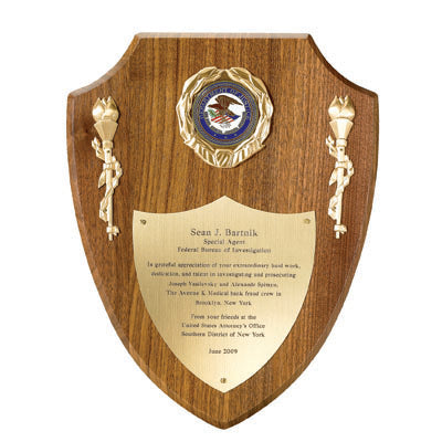 9 X 12 INCH SHIELD PLAQUE TAKES 2 INCH INSERT