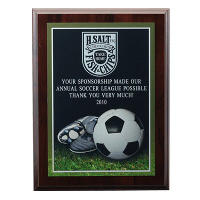 9 X 12 INCH SOCCER PHOTO SPORTS PLAQUE WITH LASER ENGRAVED PLATE