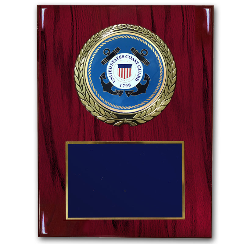 9 X 12 INCH U.S. COAST GUARD PLAQUE WITH 4 INCH EMBOSSED MEDALLION
