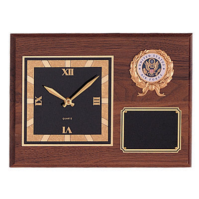 9 X 12 INCH WALNUT PLAQUE CLOCK, TAKES 2 INCH INSERT