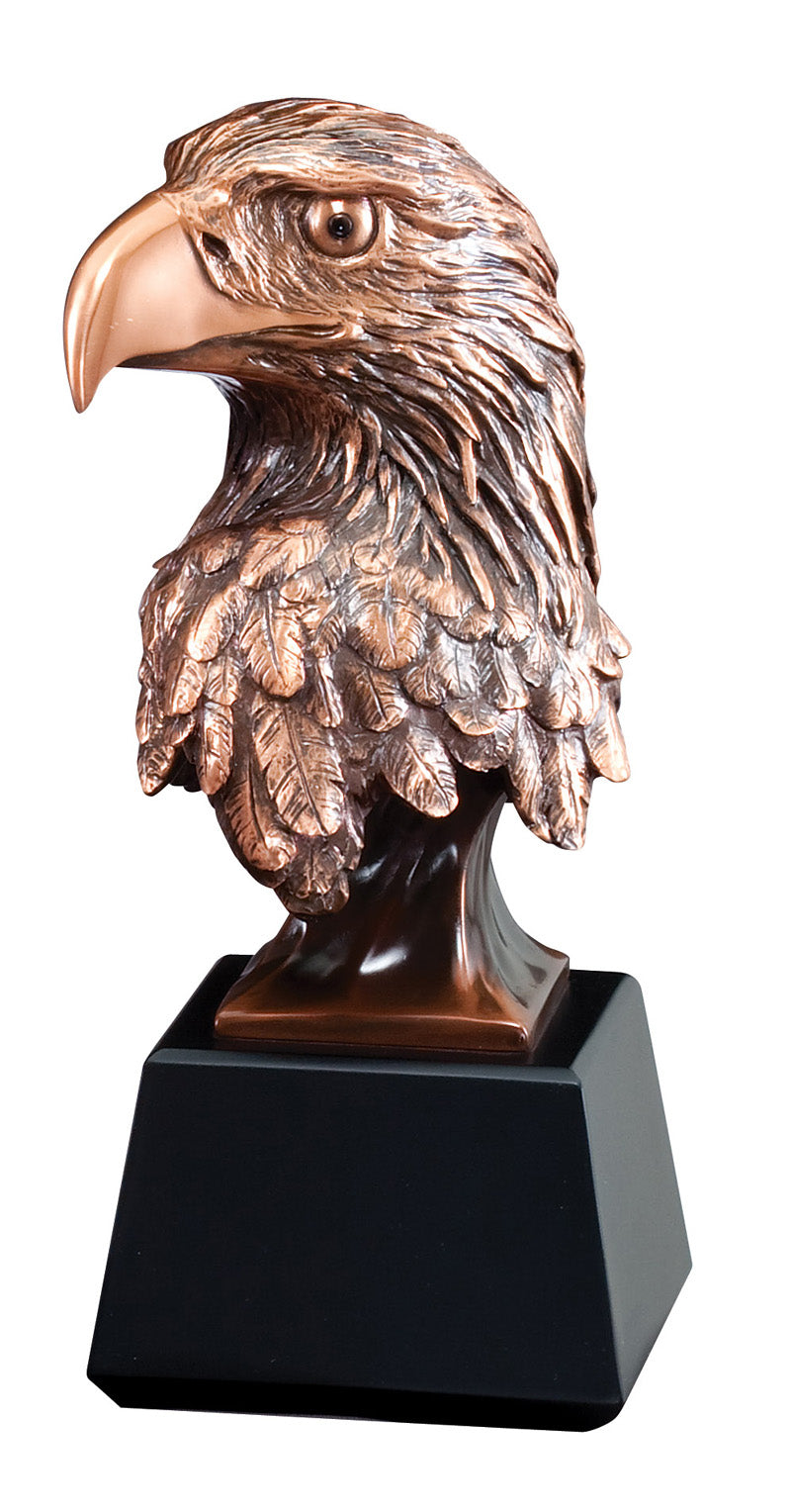 9 INCH ELECTROPLATED BRONZE AMERICAN EAGLE HEAD TROPHY ON BLACK BASE