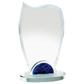 9 x 5-1/2 INCH OPTICAL CRYSTAL WAVE AWARD WITH BLUE MARBLEIZED BASE