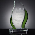 9 X 5-1/4 INCH FLAME CRYSTAL, OPTICAL CUT, GREEN EDGES