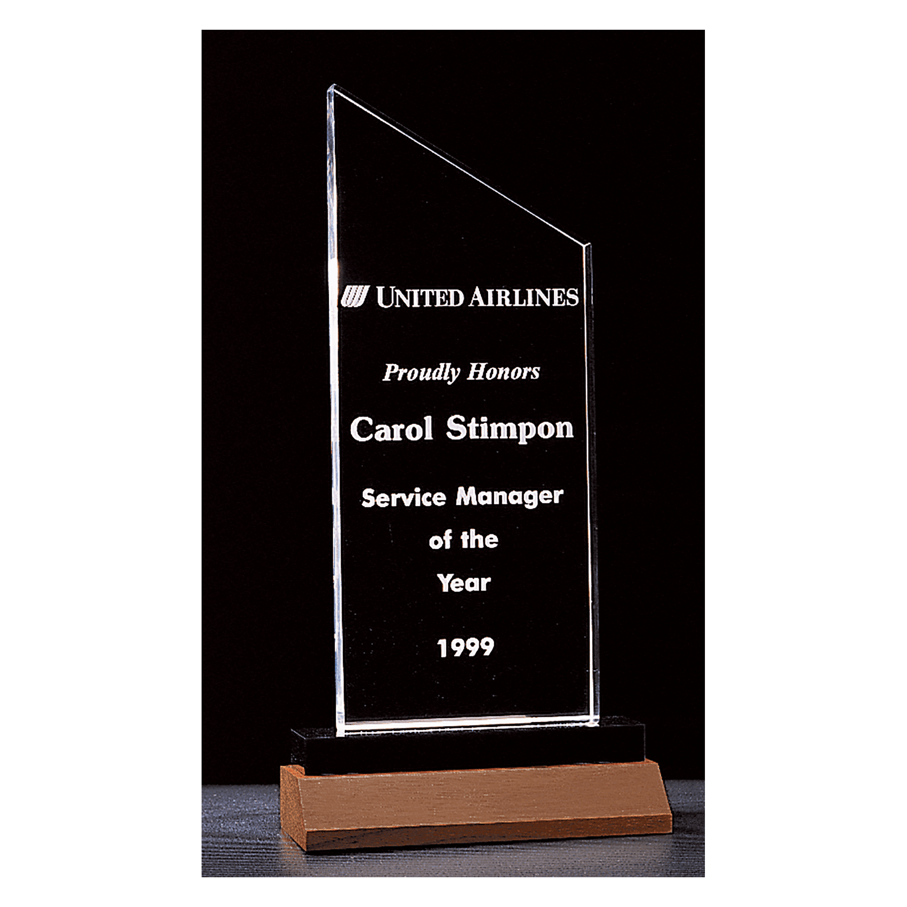 4 1/4" x 7 1/4" Zenith Series Clear Acrylic with Black Acrylic Base and Walnut Base