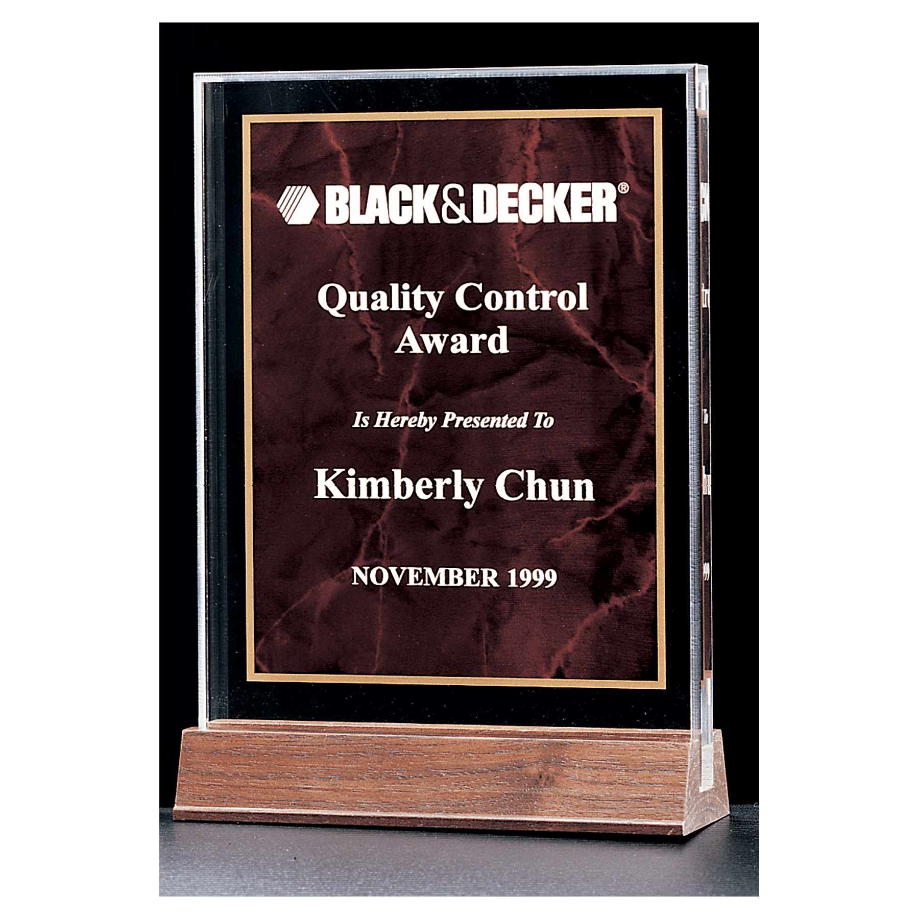 Ruby Marble Acrylic Award with American Walnut 6" x 8 5/8" Base