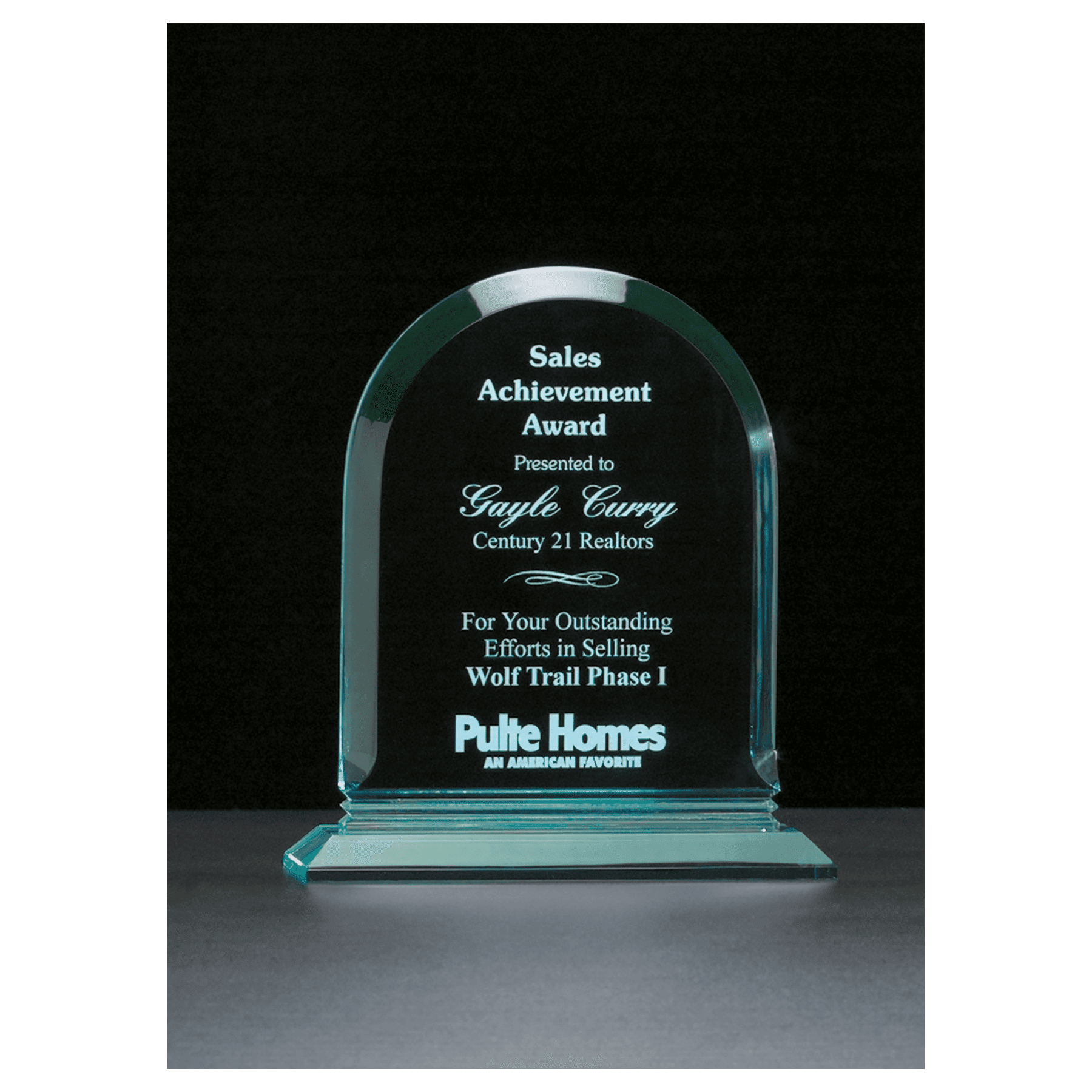 6 1/2" x 7 3/4" Arch Series Jade Acrylic Award