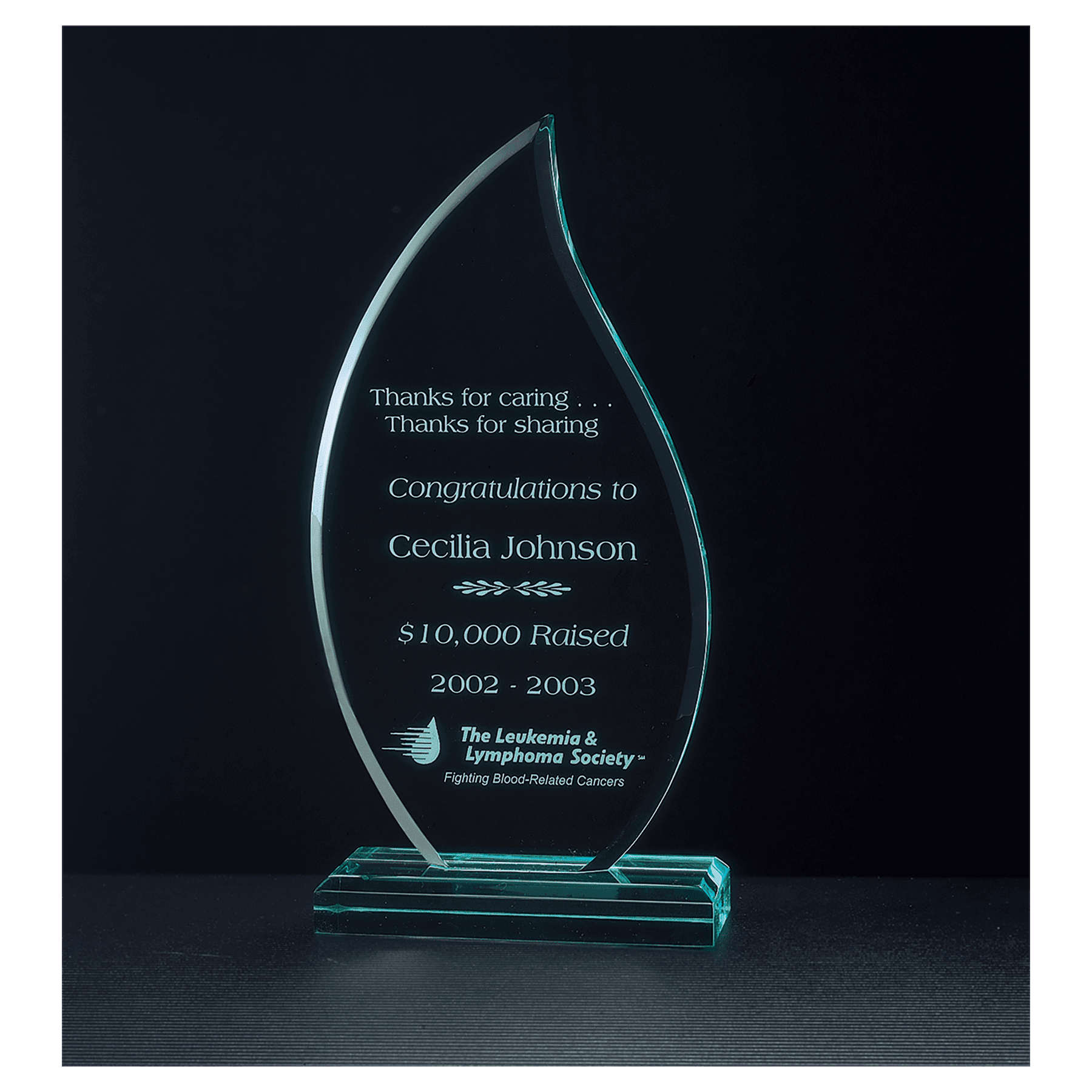 4 1/4" x 8 3/4" Flame Series Jade Acrylic Award