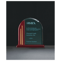 7 1/2" x 7 7/8" Arch Series Jade Acrylic with Rosewood Piano Finish Base, Gold Metal Accents