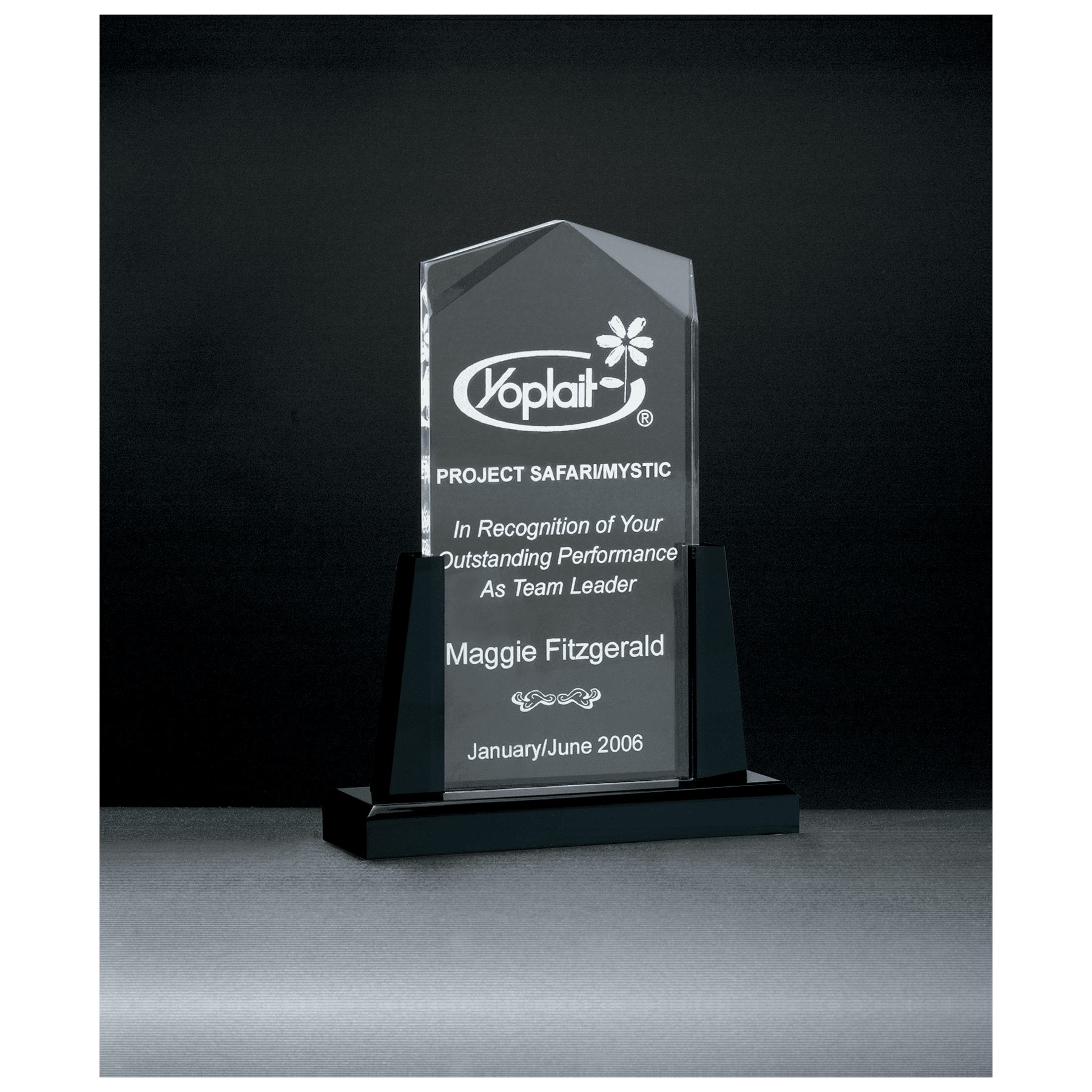 6 1/2" x 8" Spire Series Clear Acrylic Upright on Black Acrylic Base