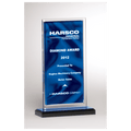 5" x 6 1/2" Dark Blue Draped Satin Patterned Acrylic with Silver Mirror Border, Black with Blue Top Base