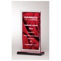 5 x 7 1/2" Deep Red Draped Satin Patterned Acrylic with Silver Mirror Border, Black with Red Top Base