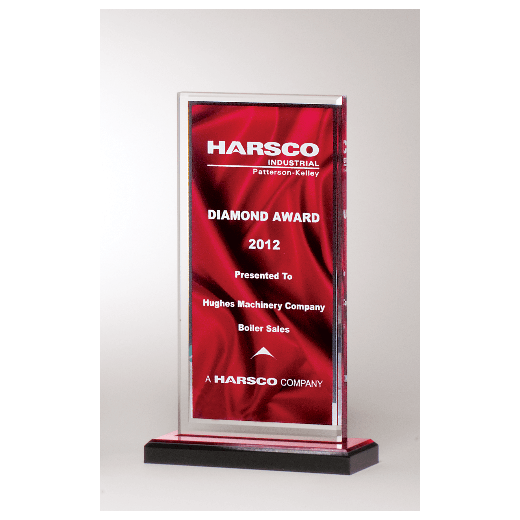 5 x 7 1/2" Deep Red Draped Satin Patterned Acrylic with Silver Mirror Border, Black with Red Top Base
