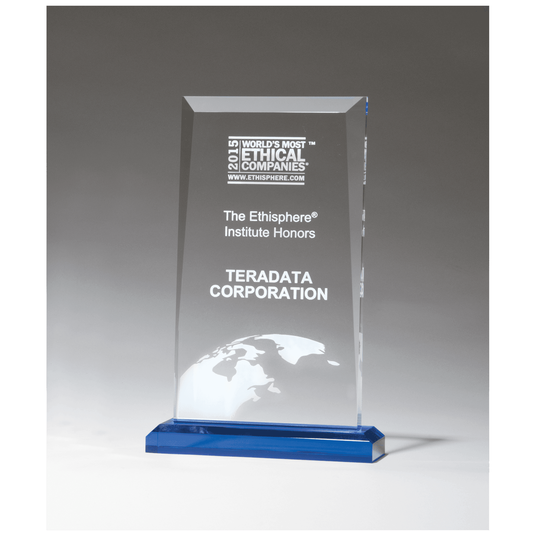 Clear Acrylic Award with Blue Highlights and Blue 5 1/2" x 8 3/4" Apex Series Base