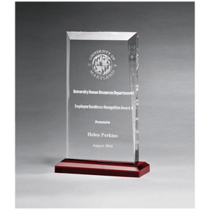 Clear Acrylic Award with Red Highlights and Red 5" x 7 3/4" Apex Series Base