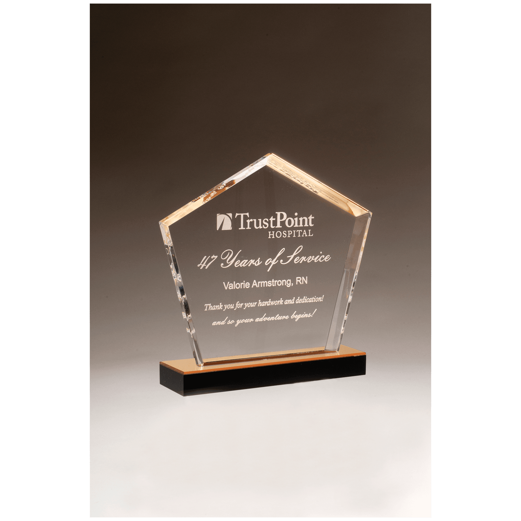 7" x 8" Diamond Series Acrylic with Gold Accent and Gold Mirror Top Black Base
