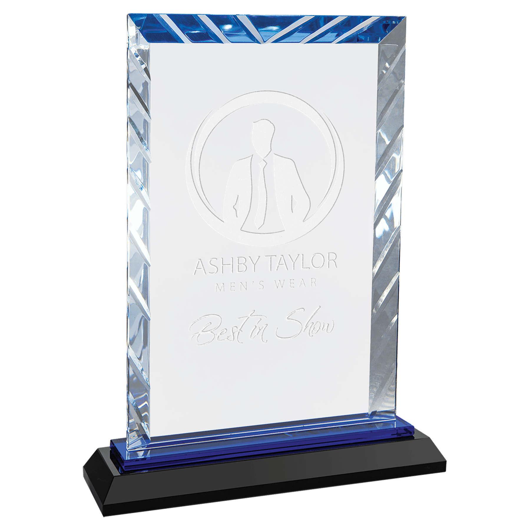 8" Rectangle Accent Glass on Black and Blue Reflective Base