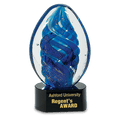 6" Blue Oval Swirl Art Glass