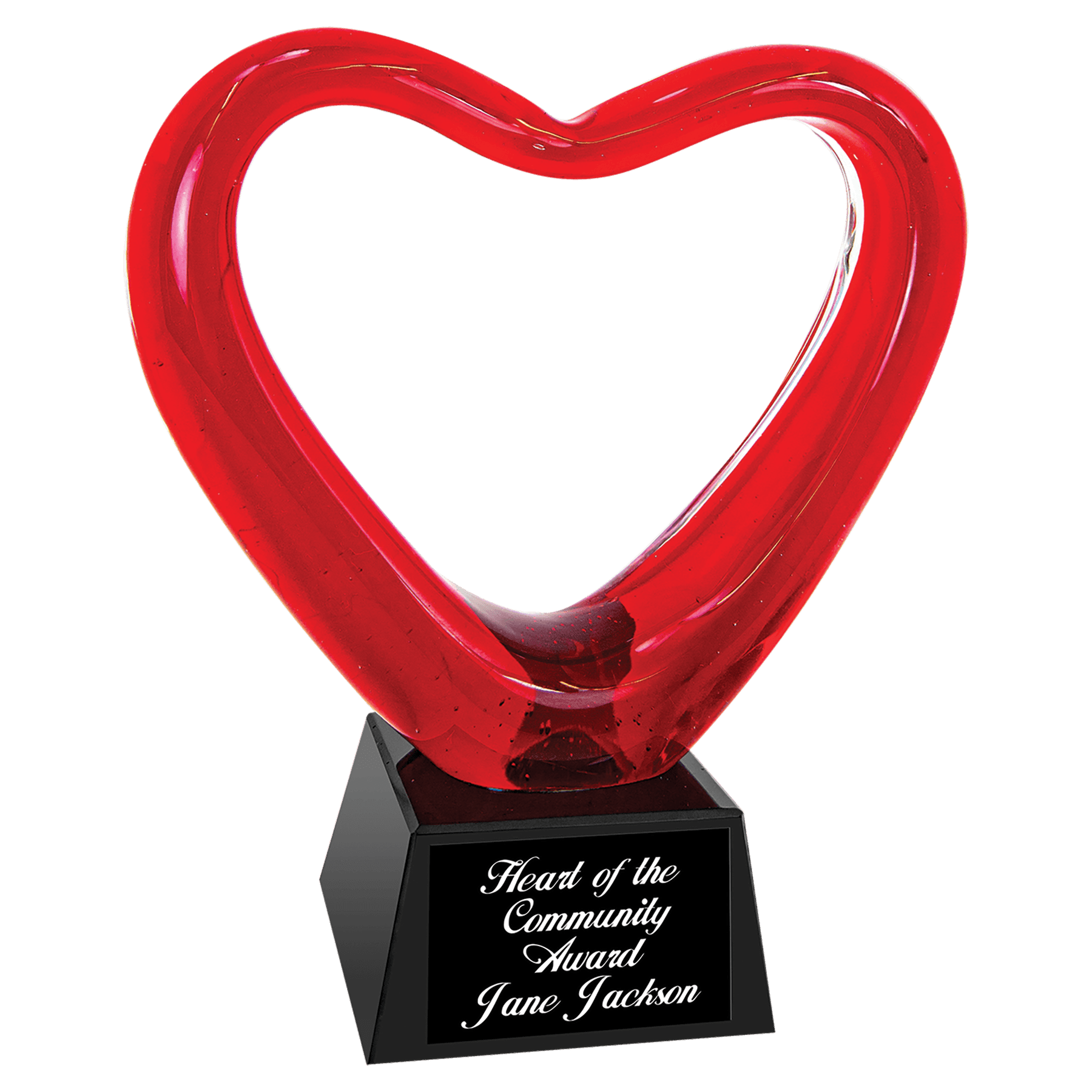 6 1/2" Red Heart Art Glass with Black Base
