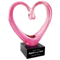 9" Pink Glass Heart with Black Base