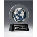 7 1/4" x 8 3/4" Glass Clock with World Dial on Black High Gloss Base, Black Plate