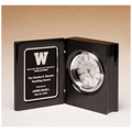 5 3/8" x 4 1/4" Black Piano Finish Book Clock with Diamond Spun Dial, 3 Hand Movement, Black Plate