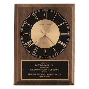 Walnut Round Face Quartz Clock with Black 8" x 10" American Plate