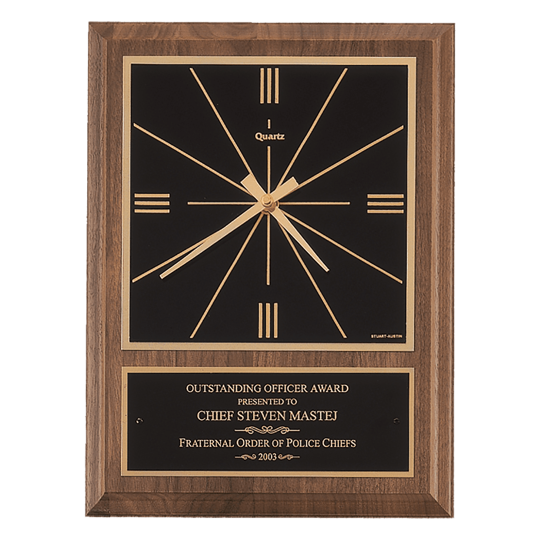 Walnut Square Face Quartz Clock with Black 8" x 10" American Plate