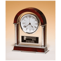 8 1/2" x 10 1/2" Rosewood Piano Finish Mantle Clock, Chrome Plated Posts, Silver Accents with Black Plate
