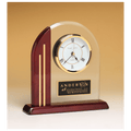 7 1/2" x 7 7/8" Arch Clock with Glass Upright and Rosewood Piano Finish Post and Base with Plate