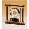 7" x 7" Glass and Rosewood Piano Finish Clock with Gold Metal Accents and Black Plate