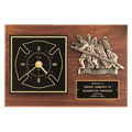 12" x 18" Walnut Plaque w/Gold Maltese Cross Clock/Firefighter Relief/Black and Brass Plate
